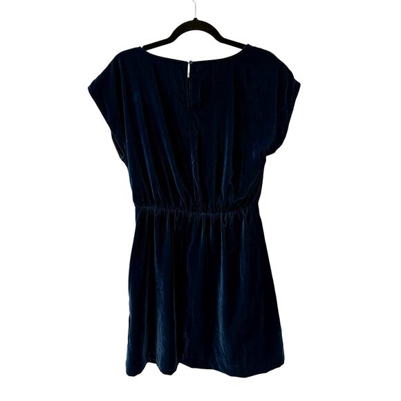 GAP Womans S Velvet Skater Dress Ballet Neck POCKETS Elastic Wasit Navy Blue - Picture 3 of 9